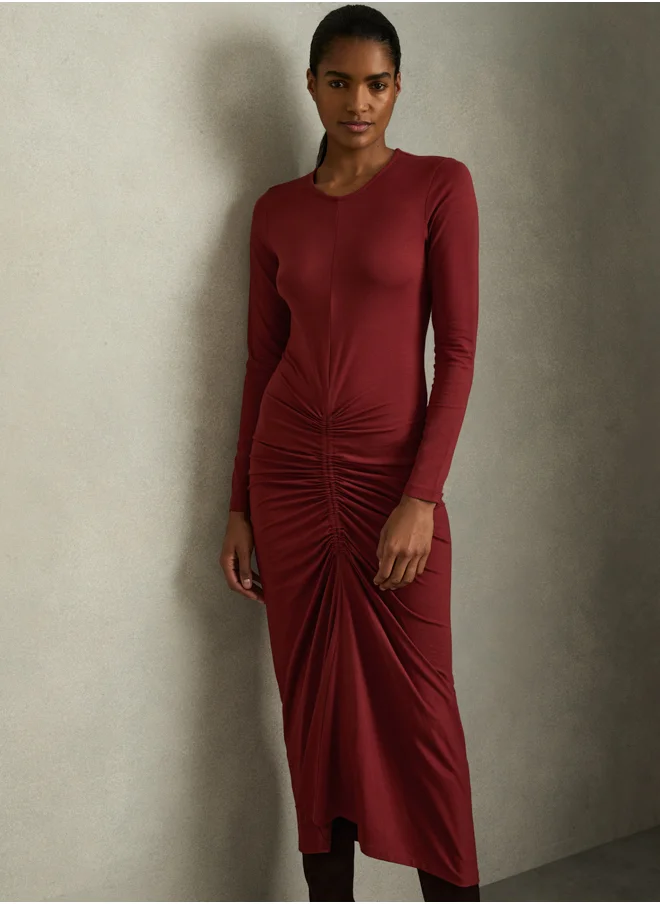 REISS Plain Ruched Jersey Dress