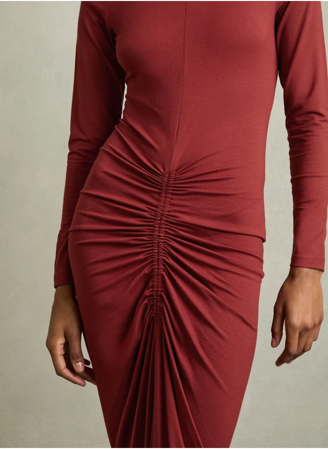 REISS Plain Ruched Jersey Dress
