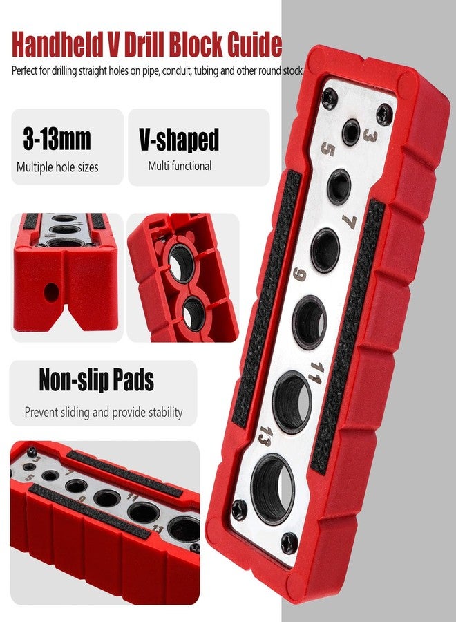 ياكاموز دليل حفر محمول على شكل حرف V من Yakamoz للثقوب المستقيمة، دليل حفر يدوي على شكل حرف V بزاوية 90 درجة، دليل حفر الأنابيب، محدد مواقع الثقوب اليدوية، مقاسات الثقوب 3-13 مم (1/8 بوصة - 1/2 بوصة) - Image 2