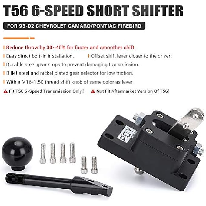 ريحني ناقل حركة T56 ب 6 سرعات قصير الرمية مع مقبض ناقل حركة قاعدة متوافق مع كامارو فايربيرد FBody LS1 أسود 9302 - Image 3