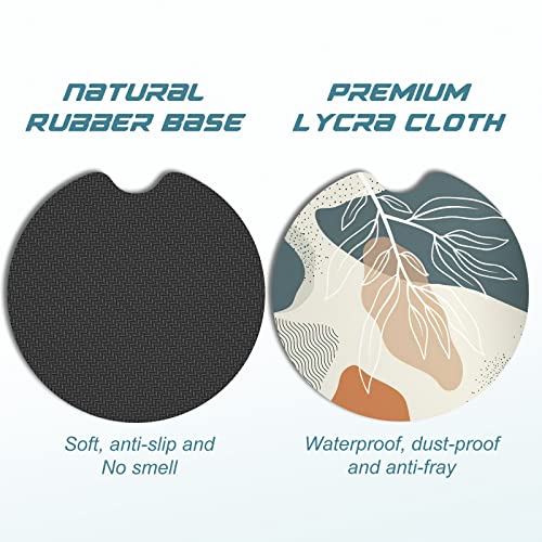 Aiawoxc Car Cup Holder Coasters, 2 Pack Universal Auto Anti Slip Insert Coaster with A Finger Notch, Cute Car Assecories for Women Men, Cup Mat for Most Interior, Abstract Boho Leaves - Image 5
