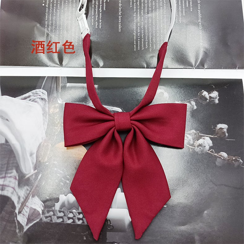 In stock wholesale girls narrow version small feather root bow tie collar flower fashion new bow solid color jk bow tie satin Wine red