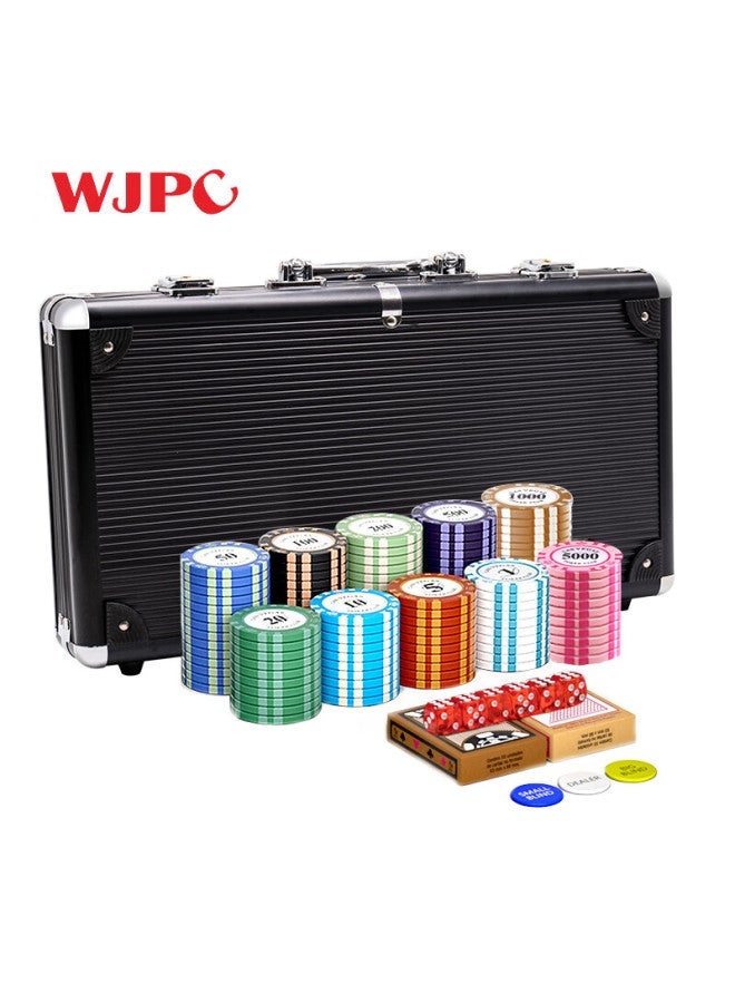 WJPC Wangjing Poker Chips, Texas Hold'em Clay Chips, Poker And Mahjong Tokens, 300 Pieces, Black Aluminum Box Set - Image 1