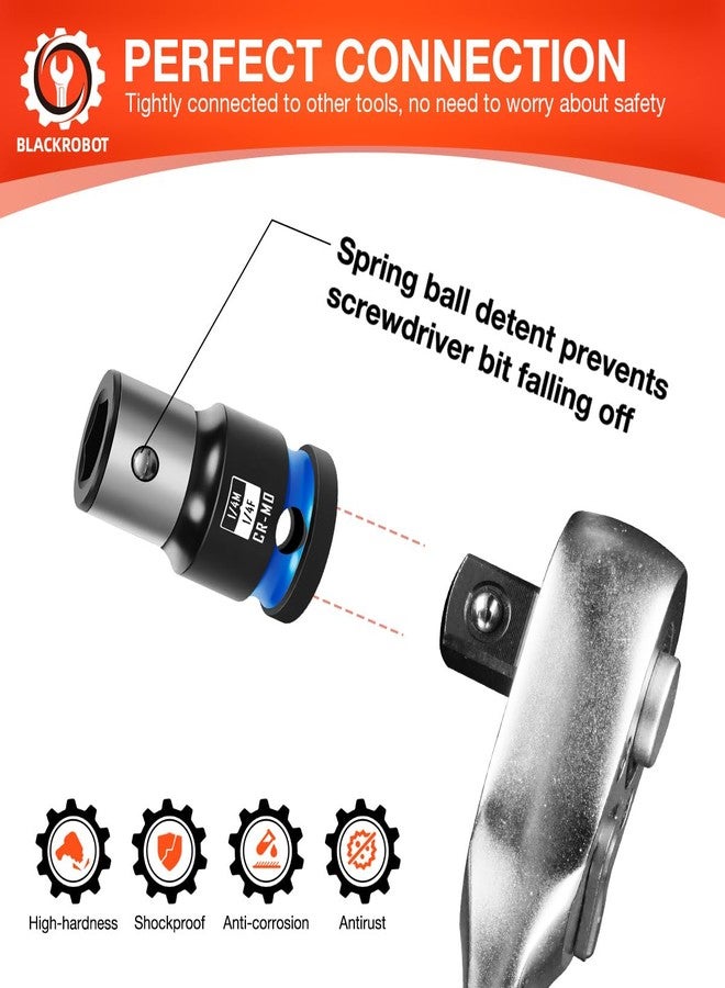 BLACKROBOT 4PCS Impact Bit Holders 1/4 Square Drive to 1/4 Hex Bit Socket Adapter, Impact Wrench Ratchet Use, Cr-Mo Steel - Image 5