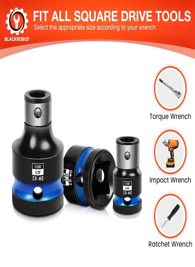 BLACKROBOT 4PCS Impact Bit Holders 1/4 Square Drive to 1/4 Hex Bit Socket Adapter, Impact Wrench Ratchet Use, Cr-Mo Steel - Image 3