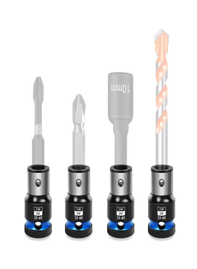 BLACKROBOT 4PCS Impact Bit Holders 1/4 Square Drive to 1/4 Hex Bit Socket Adapter, Impact Wrench Ratchet Use, Cr-Mo Steel - Image 1