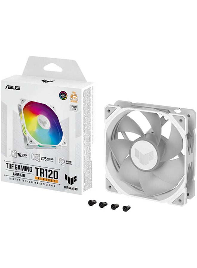 ASUS TUF Gaming TR120 ARGB Reverse Blade Fan. 120mm Fans, Up to 2000 rpm Fan Speed, 76.3 CFM Airflow, Aura Sync Compatiblity, PWM Control, Single Pack, White - Image 1