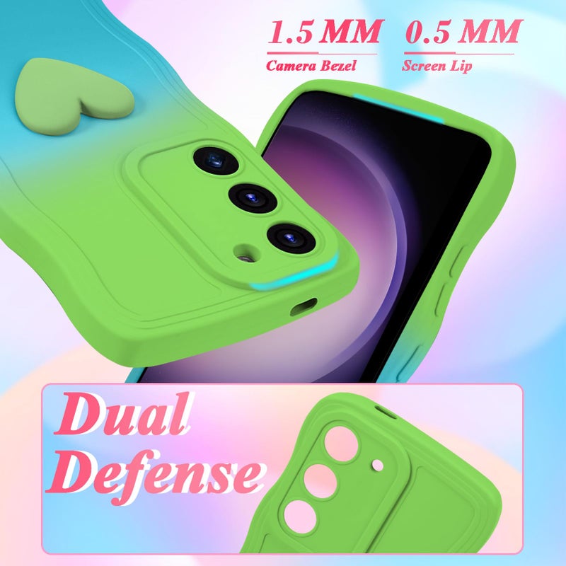 Galaxy S23 Plus Case: Green Soft Silicone, Shockproof Drop-protective - Stylish Gradient Wavy Heart, Secure Wrist Strap Protective Case for Active Users, Daily Use - Image 2