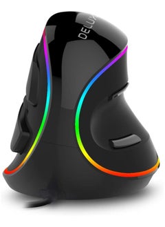DELUX Ergonomic Mouse, Wired Large RGB Vertical Mouse with 6 Buttons, Removable Wrist Rest, 4000DPI and On-Board Software Reduce Hand Strain, for Carpal Tunnel(M618Plus RGB-Black)