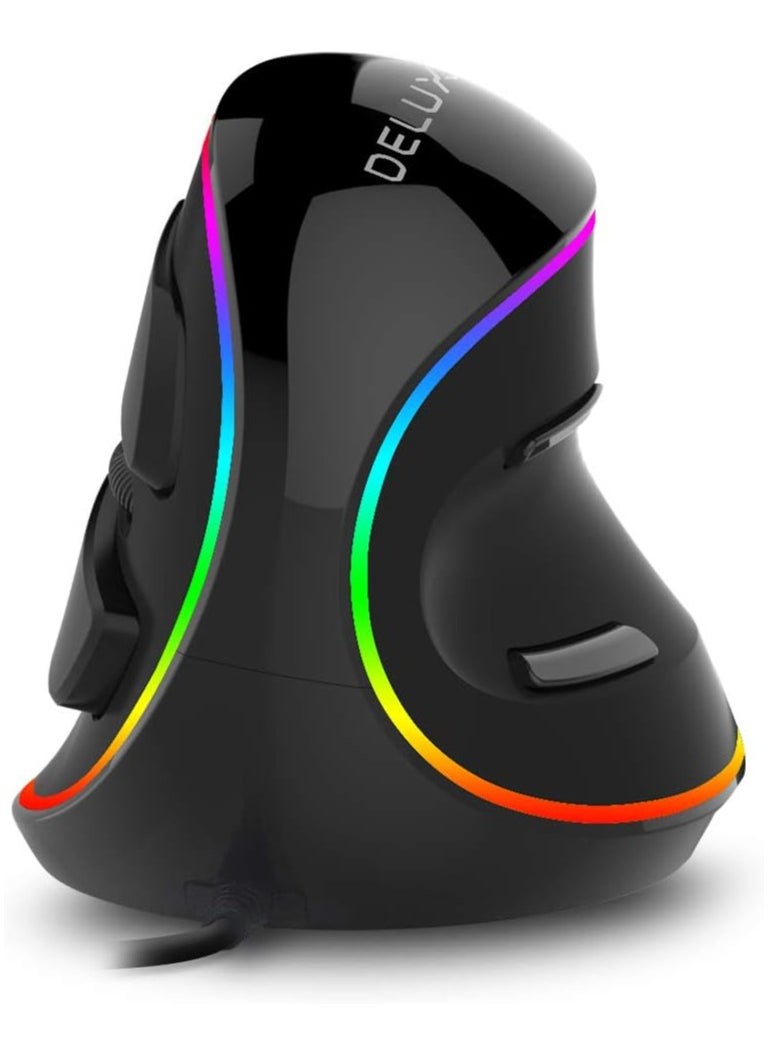 DELUX - DELUX Ergonomic Mouse, Wired Large RGB Vertical Mouse with 6 Buttons, Removable Wrist Rest, 4000DPI and On-Board Software Reduce Hand Strain, for Carpal Tunnel(M618Plus RGB-Black) - Image 1