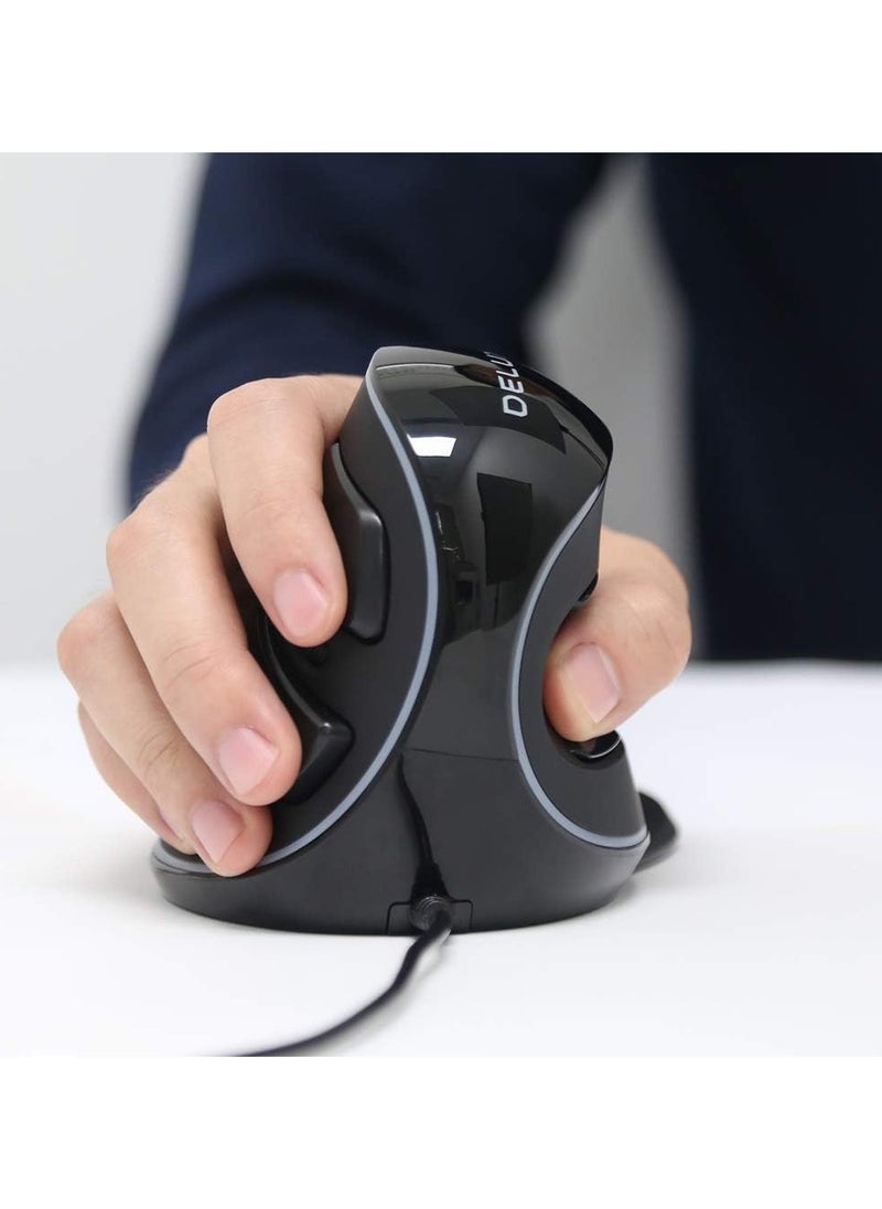 DELUX - DELUX Ergonomic Mouse, Wired Large RGB Vertical Mouse with 6 Buttons, Removable Wrist Rest, 4000DPI and On-Board Software Reduce Hand Strain, for Carpal Tunnel(M618Plus RGB-Black) - Image 1