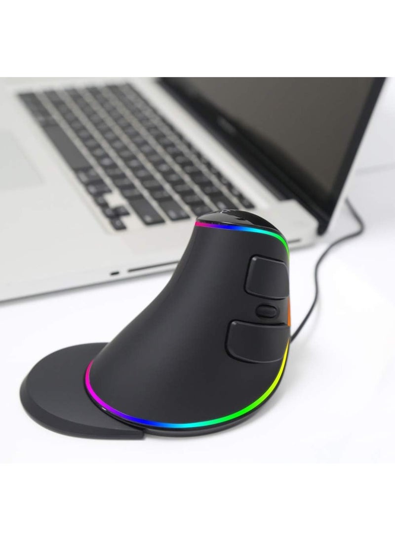 DELUX - DELUX Ergonomic Mouse, Wired Large RGB Vertical Mouse with 6 Buttons, Removable Wrist Rest, 4000DPI and On-Board Software Reduce Hand Strain, for Carpal Tunnel(M618Plus RGB-Black) - Image 1