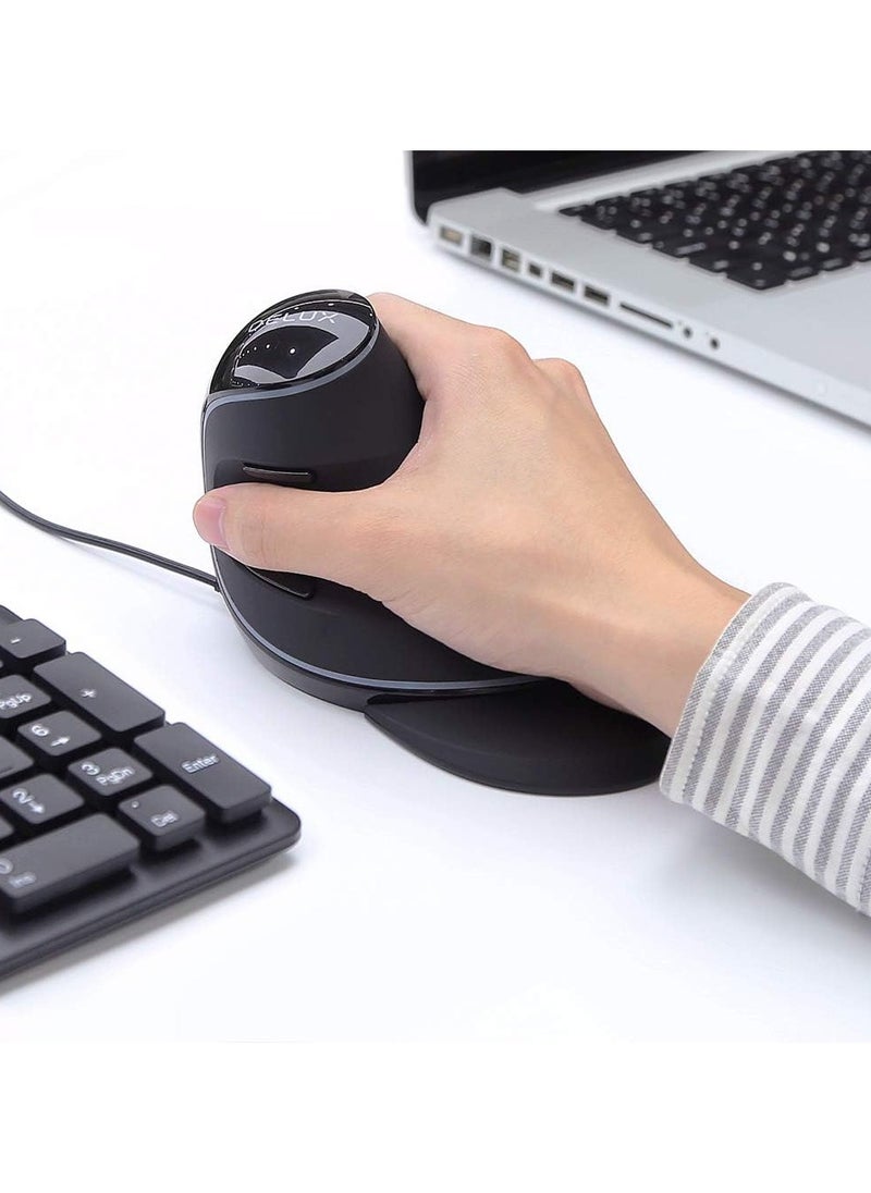 DELUX - DELUX Ergonomic Mouse, Wired Large RGB Vertical Mouse with 6 Buttons, Removable Wrist Rest, 4000DPI and On-Board Software Reduce Hand Strain, for Carpal Tunnel(M618Plus RGB-Black) - Image 1