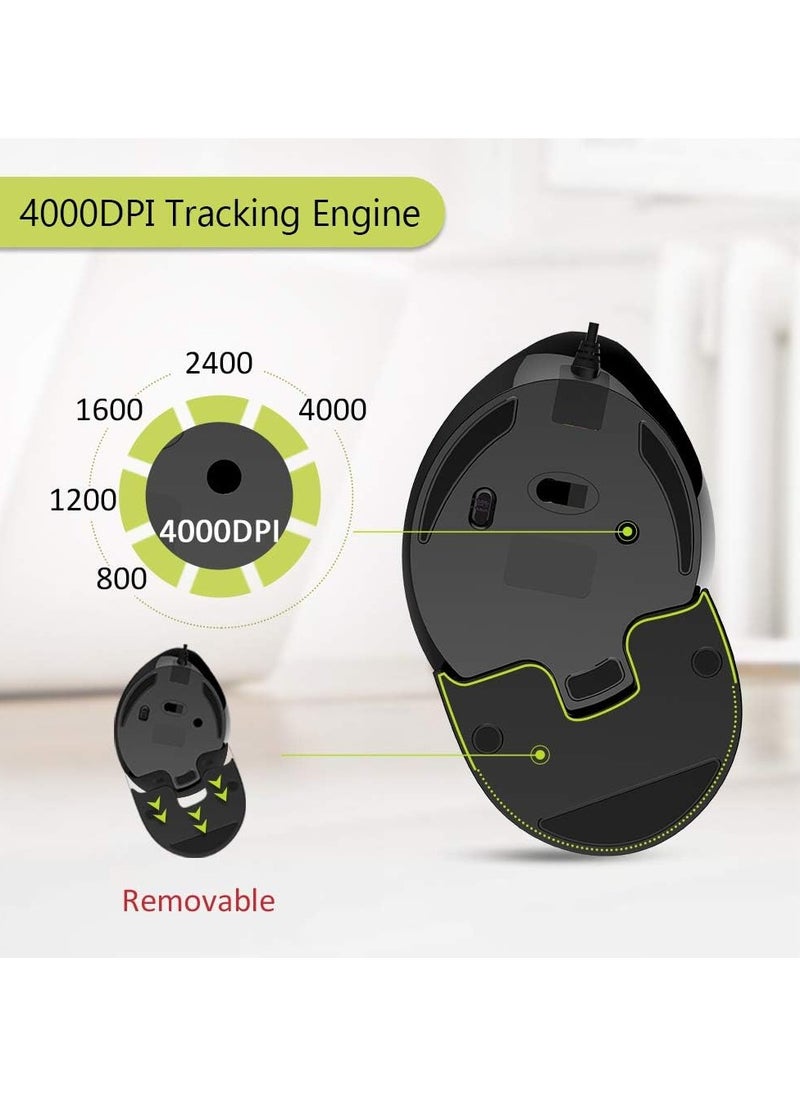 DELUX - DELUX Ergonomic Mouse, Wired Large RGB Vertical Mouse with 6 Buttons, Removable Wrist Rest, 4000DPI and On-Board Software Reduce Hand Strain, for Carpal Tunnel(M618Plus RGB-Black) - Image 1