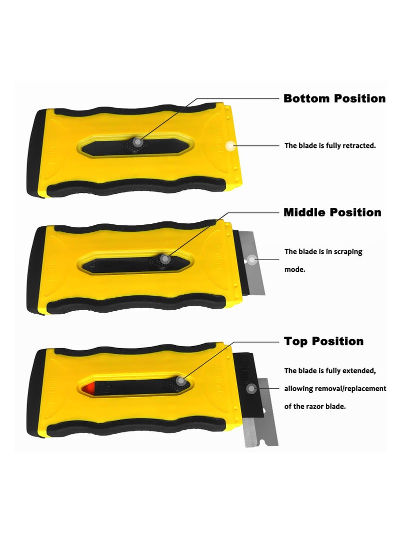 KASTWAVE Razor Blade Scraper Tool 14Pcs Blades Retractable Double Sided Scraper Safety Cap Cleaning Razor Scraper Removing Stickers Labels Decals Paint Glue from Glass Cooktop  - Image 3