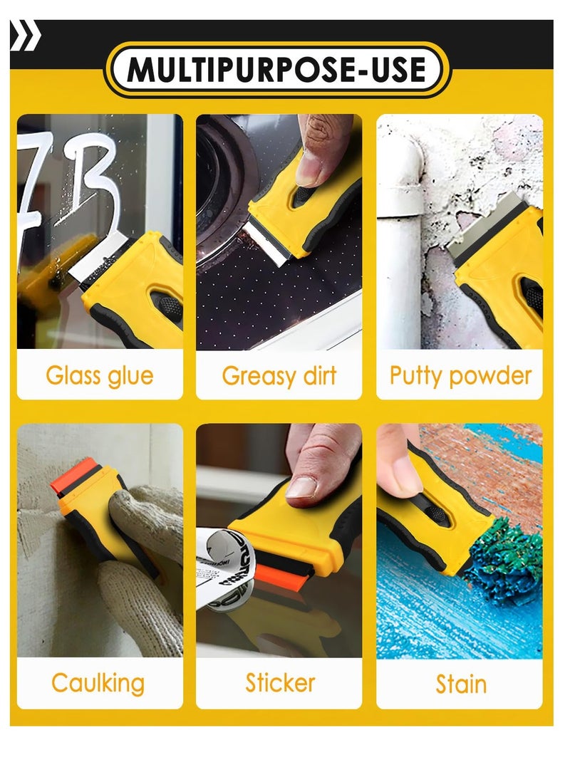 KASTWAVE Razor Blade Scraper Tool 14Pcs Blades Retractable Double Sided Scraper Safety Cap Cleaning Razor Scraper Removing Stickers Labels Decals Paint Glue from Glass Cooktop  - Image 4