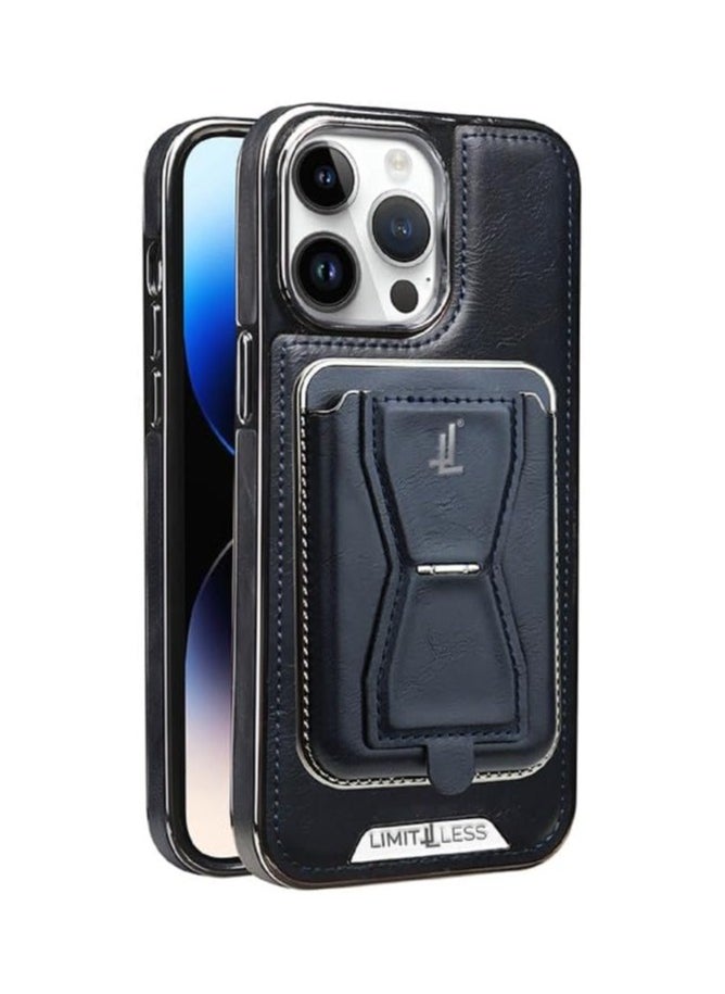 LIMITLESS Leather Case for iPhone 13 Pro with Detachable Card Holder and Stand, Back Protector Slim Fit, Soft Grip Leather Cover, Logo Cutouts, Anti-Scratch Full Phone Back Case with Shockproof, Blue  - Image 1