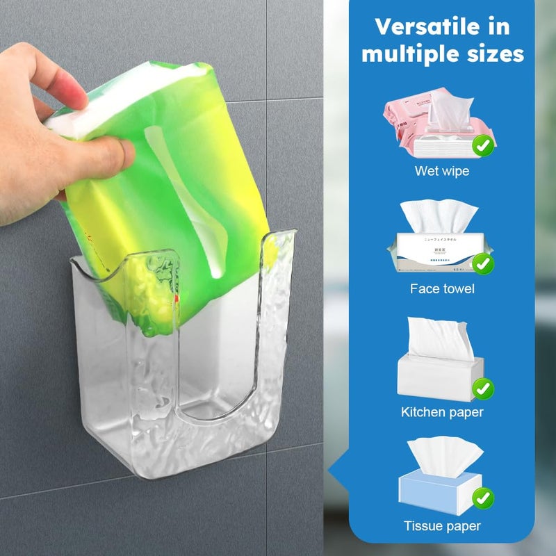 CALIDAKA 2Pcs Bathroom Wipes Holder, Kitchen Wipes Storage, Wall-Mounted Tissue Holder, Non-Slip Flushable Wipes Box, Wipe Container, Wipes Holder for Kitchen Bathroom (Clear+Clear Grey) - Image 4