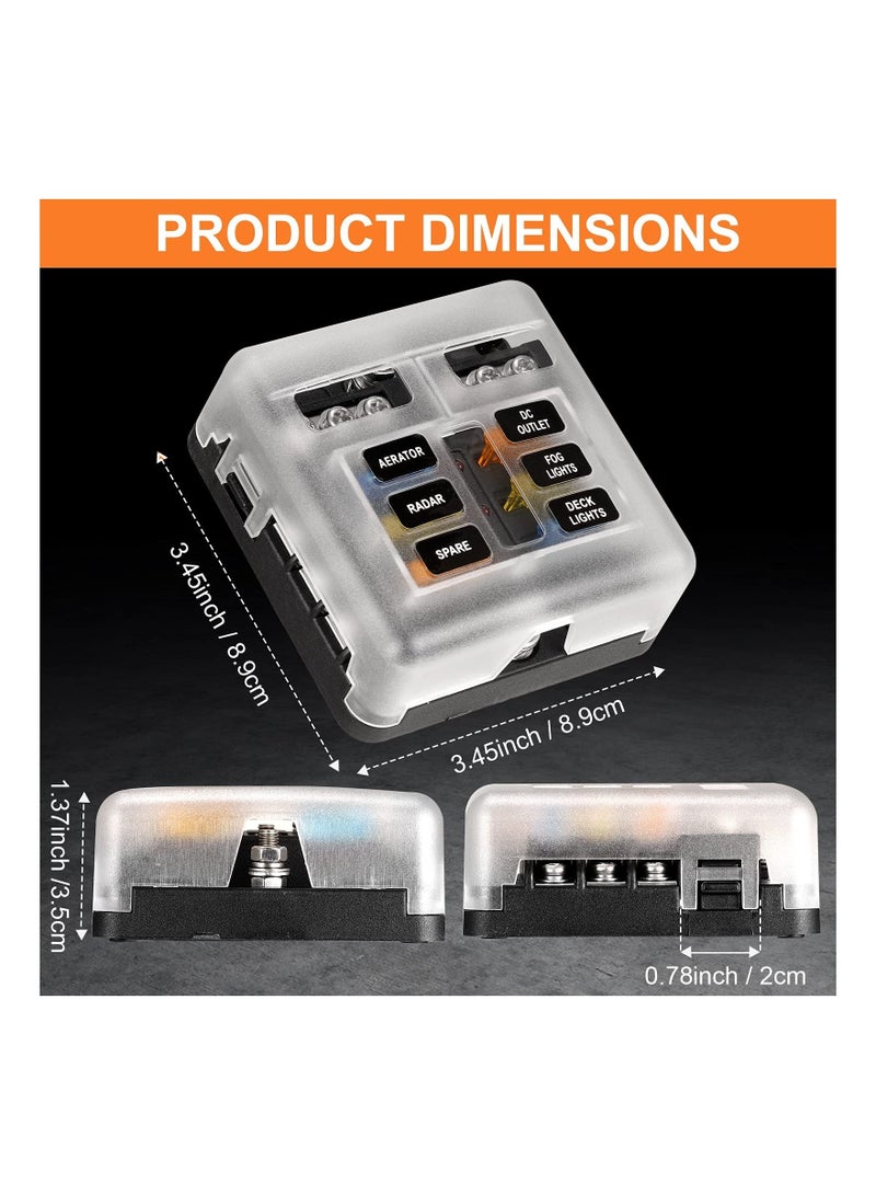 Blade Fuse Block, 12V Waterproof Fuse Box Holder, 6 Circuit Negative Bus Fuse Box with LED Indicator for Automotive Car Truck Boat Marine RV Van - Image 4