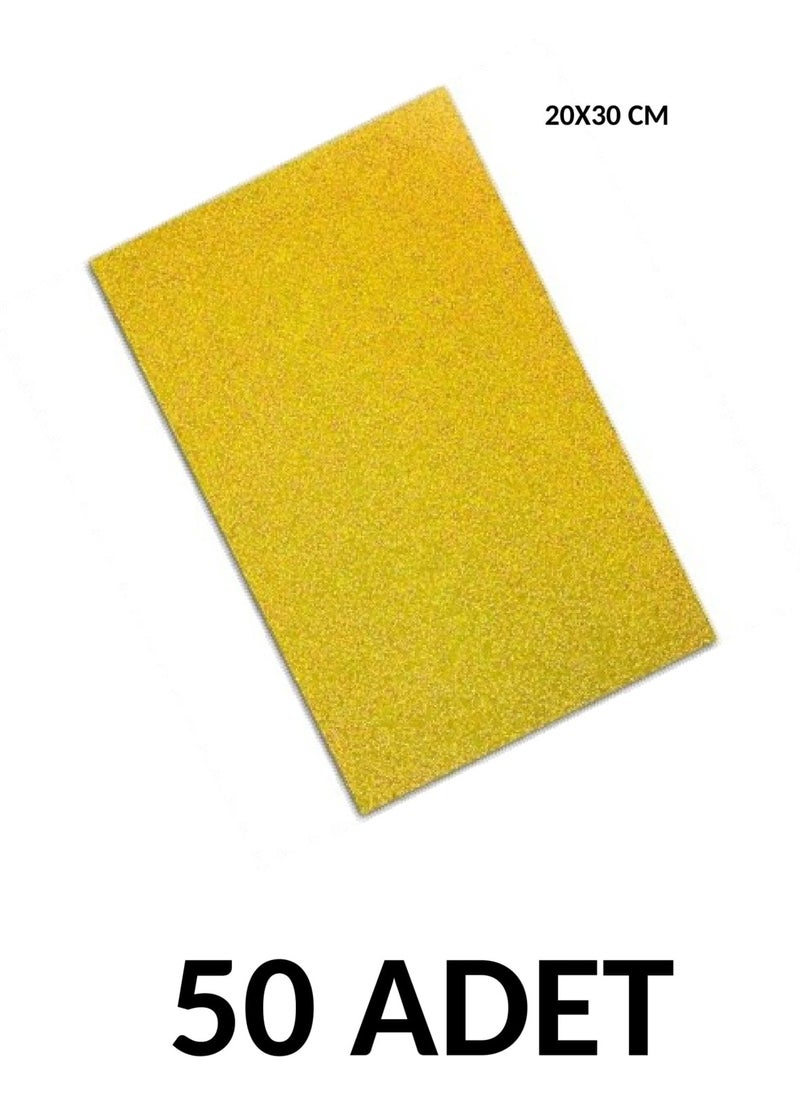 Ticon 50 Pieces A4 Glitter Adhesive Eva 20X30CM Gold  - Image 1