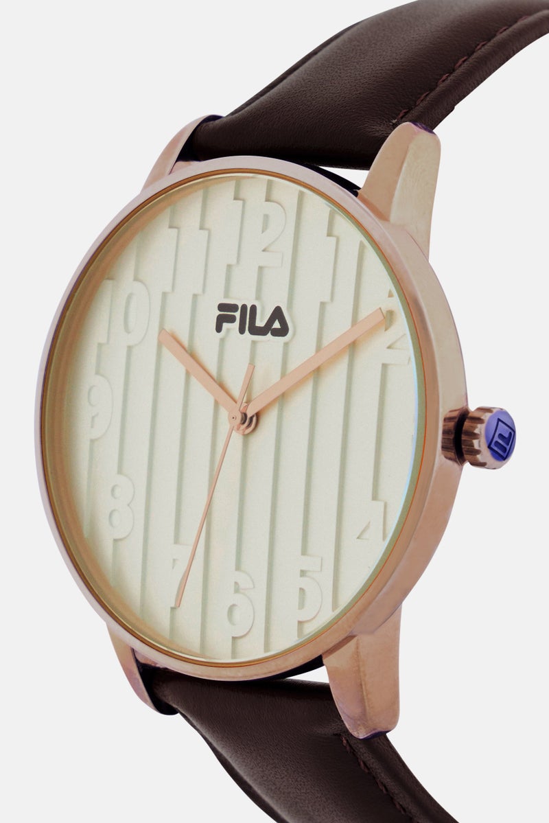 FILA Women 38-197-003 Leather Analog Watch 42 mm, Brown - Image 3