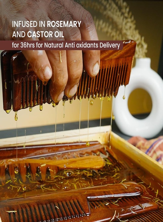 Organic B Rosewood Wide Tooth Wooden Comb with Straight Handle | Rosemary Infused Handmade Comb | Gentle Detangling Hair Tool for Curly, Thick & Frizz-Prone Hair - Image 5
