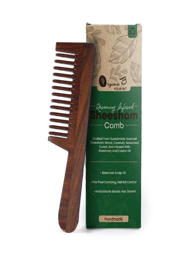 Organic B Rosewood Wide Tooth Wooden Comb with Straight Handle | Rosemary Infused Handmade Comb | Gentle Detangling Hair Tool for Curly, Thick & Frizz-Prone Hair - Image 1