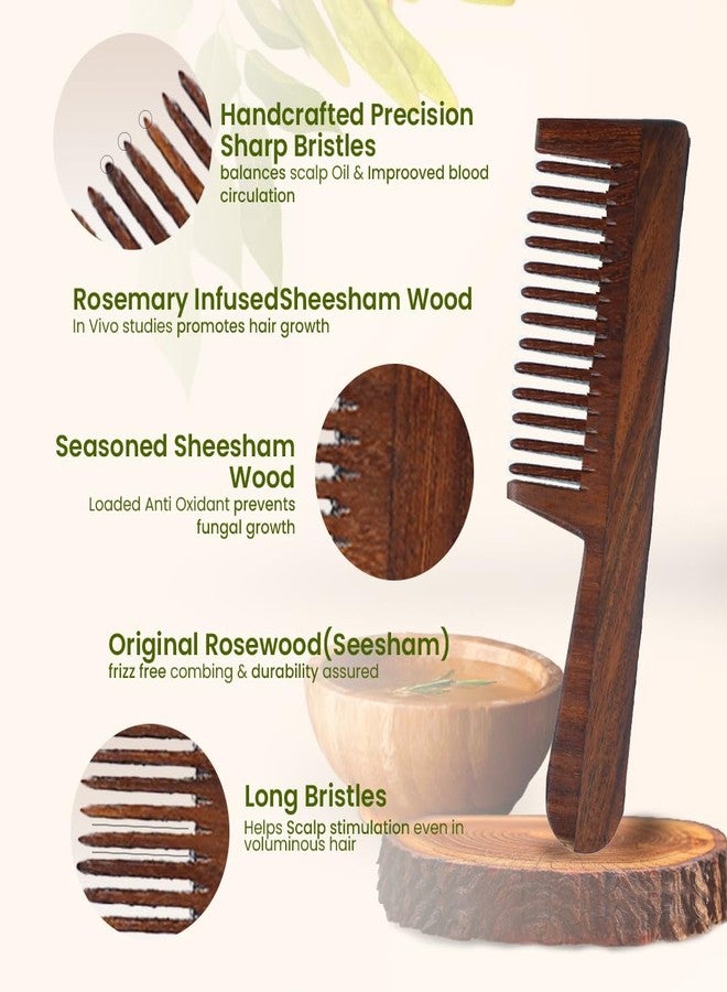 Organic B Rosewood Wide Tooth Wooden Comb with Straight Handle | Rosemary Infused Handmade Comb | Gentle Detangling Hair Tool for Curly, Thick & Frizz-Prone Hair - Image 3