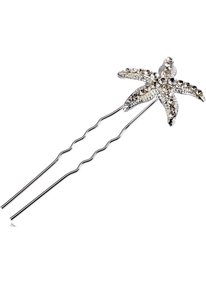 Alilang Contemporary Inspired Silver Metal Tone Carved Five Legged Star Fish Single Hair Pin for Women 