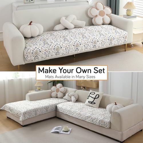 HOKIPO Printed Waterproof + Anti-Slip + Quick Dry Sofa Seat Mats, Damask White - Length 110cm (AR-5230-P9) - Image 2