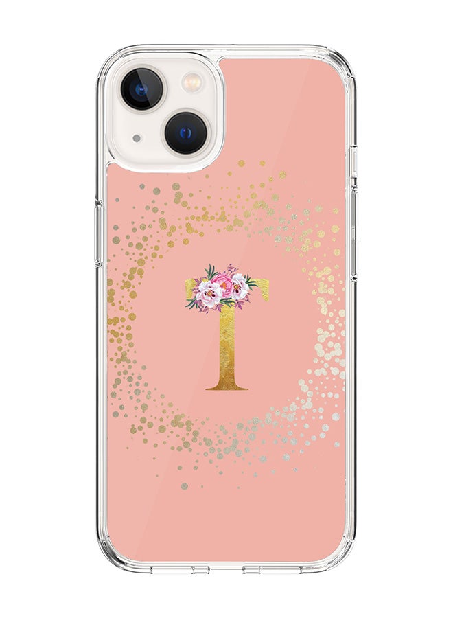Stylizedd Classic Clear Case For iPhone 14 Plus, Hybrid Soft Case Thin Cover- Custom Monogram Initial Letter Floral Pattern Alphabet - T(Rose Pink) - Image 1