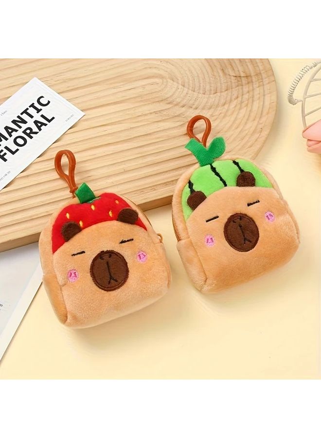 Cute Capybara Plush Wallet Red Strawberry Watermelon Design Soft Coin Card Holder Gift - Image 1