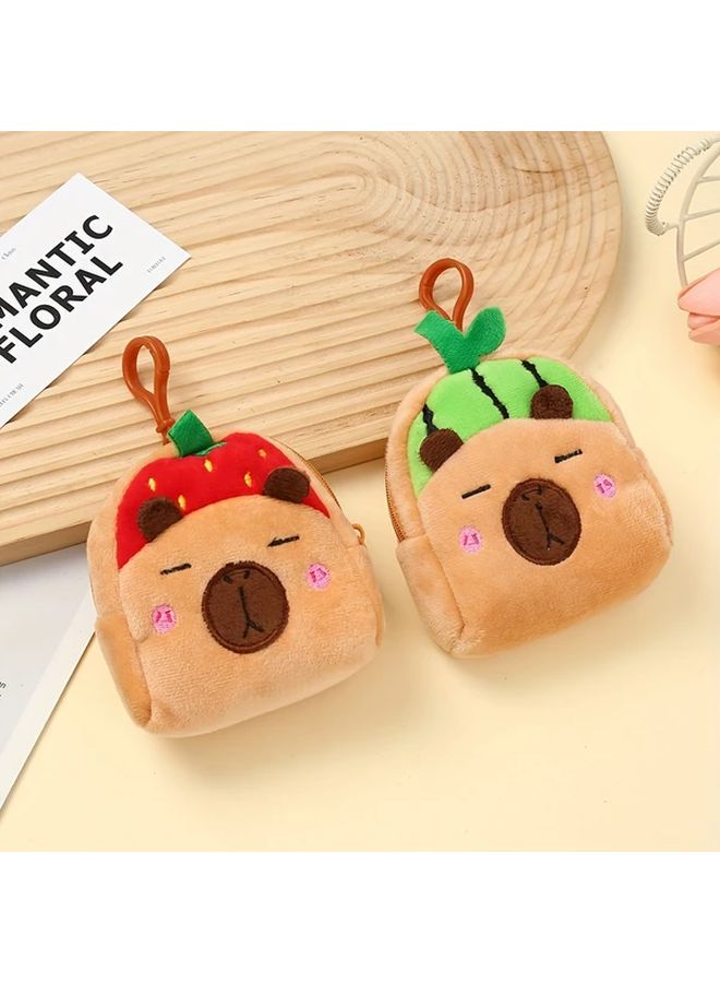 Cute Capybara Plush Wallet Red Strawberry Watermelon Design Soft Coin Card Holder Gift - Image 2