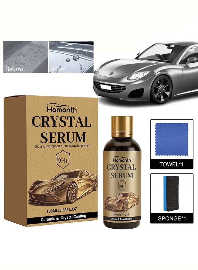 Homonth Honmonth 9H+ Crystal Serum Ceramic Coating, Professional Car Paint Protection, Glossy Hydrophobic Scratch-Resistant Coating, UV & Oxidation Protection, Complete Kit with Sponge & Towel for All Car Types 100ml - Image 1