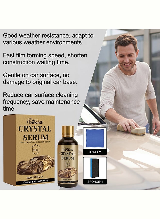 Homonth Honmonth 9H+ Crystal Serum Ceramic Coating, Professional Car Paint Protection, Glossy Hydrophobic Scratch-Resistant Coating, UV & Oxidation Protection, Complete Kit with Sponge & Towel for All Car Types 100ml - Image 2