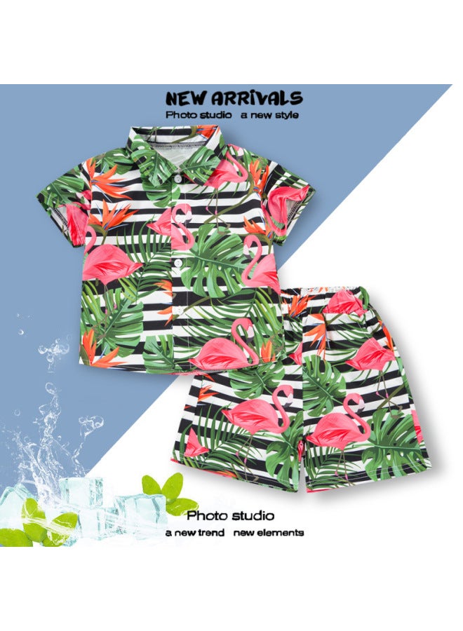 Kids Summer Light Luxury Fashion Short Sleeve Shirt Set for Boys and Girls