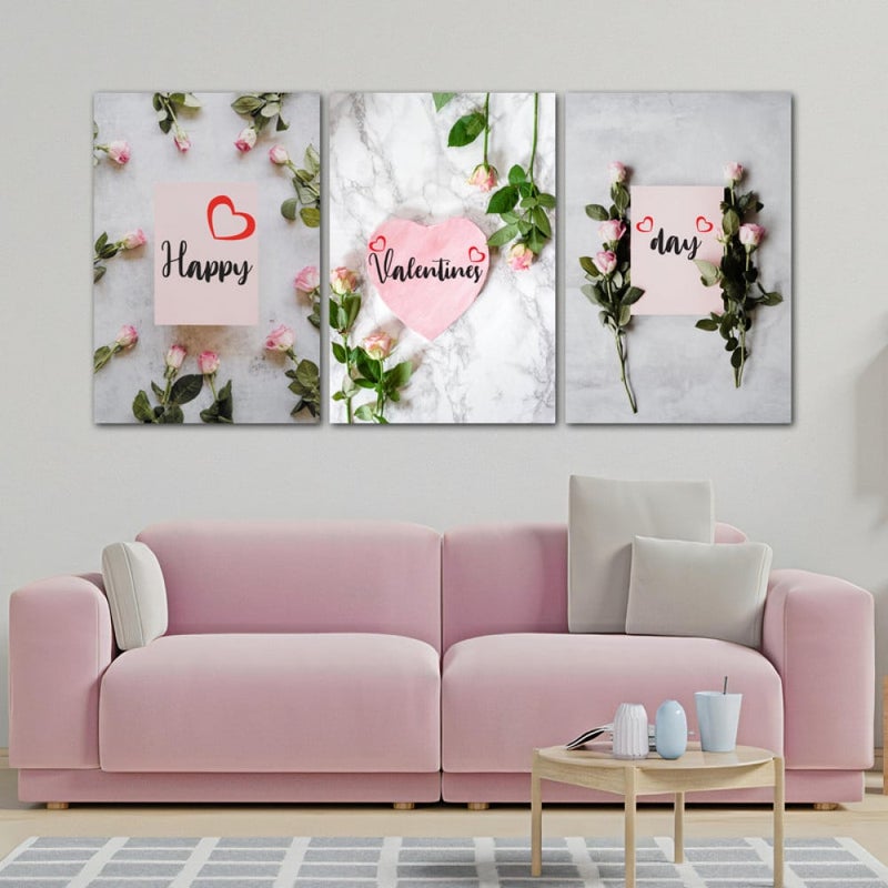 ماركتنا ثلاث لوحات قماشية لعيد الحب مع برواز مجوف مقاس (120×60) ثلاث قطع - Image 1
