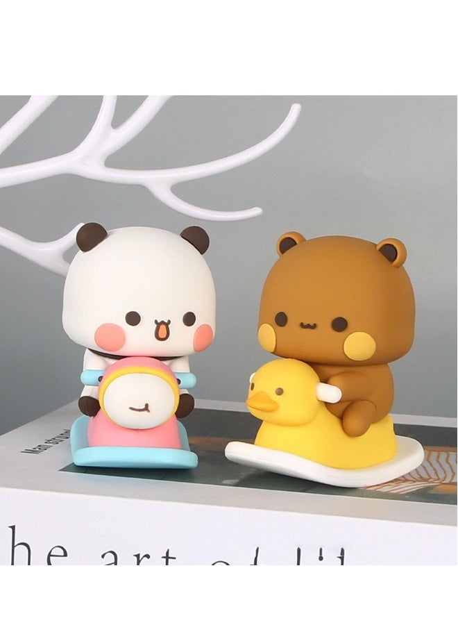 Bubu Dudu Bobble Figure, 4PCS Panda Bear Kawaii Car Dashboard Decorations, Cute Cartoon Statue for Car Interior, Tabletop Ornament, Office Desk Decor, Gift for Car, Home, Tabletop, Backpack - Image 4