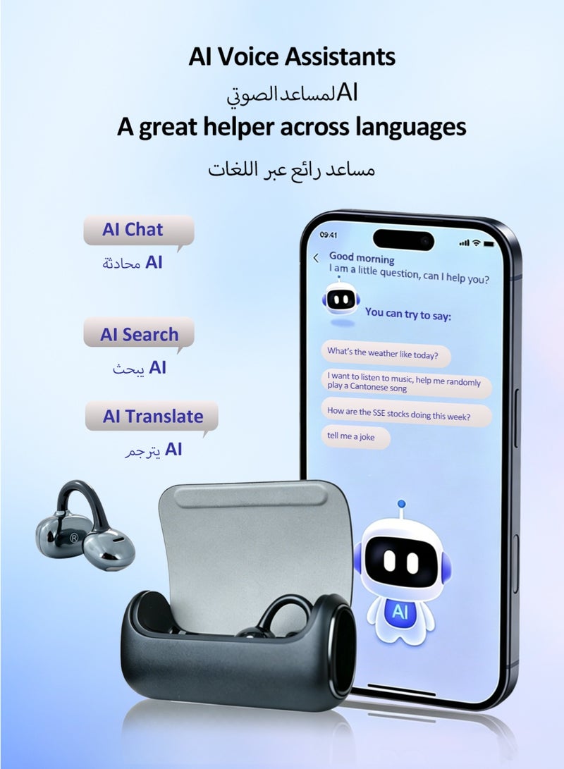 ISKU Open Ear Clip Headphones Wireless Earbuds Bluetooth 6.0 OWS Translation Earphones AI Voice Assistant Multiple Translation Modes, HIFI Anti-Leakage HD Call Supports Translation of 145 Languages TWS Headphones for Sports Travel Classes Work - Image 3