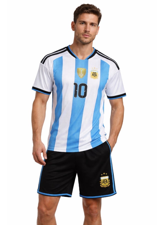 Toyland Argentina Men’s Football Jersey & Shorts Set No. 10 – Breathable Sportswear-XXL - Image 1