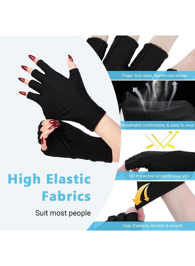 ماي كرييت قفازات MAYCREATE المصنوعة من النايلون المضادة للأشعة فوق البنفسجية لمصباح الأظافر الهلامي، قفازات احترافية للحماية من الأشعة فوق البنفسجية UPF50+ للعناية بالأظافر للنساء، العناية بالبشرة في فن الأظافر - قابلة للتمدد وبدون أصابع، تحمي اليدين من أضرار الأشعة فوق البنفسجية (أسود)، عبوة من قطعتين - Image 3