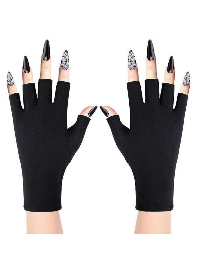 ماي كرييت قفازات MAYCREATE المصنوعة من النايلون المضادة للأشعة فوق البنفسجية لمصباح الأظافر الهلامي، قفازات احترافية للحماية من الأشعة فوق البنفسجية UPF50+ للعناية بالأظافر للنساء، العناية بالبشرة في فن الأظافر - قابلة للتمدد وبدون أصابع، تحمي اليدين من أضرار الأشعة فوق البنفسجية (أسود)، عبوة من قطعتين - Image 1