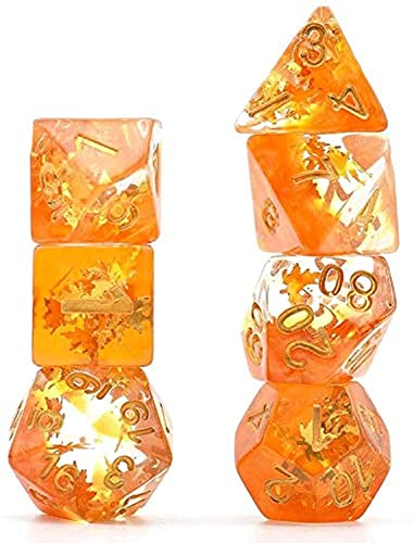 Cusdie 7Piece Dice Set Resin DND Dice with Yellow LeafShaped Gold Foil Design Perfect for Board Game Enthusiasts Gifts and CollectorsFall Dice - Image 1
