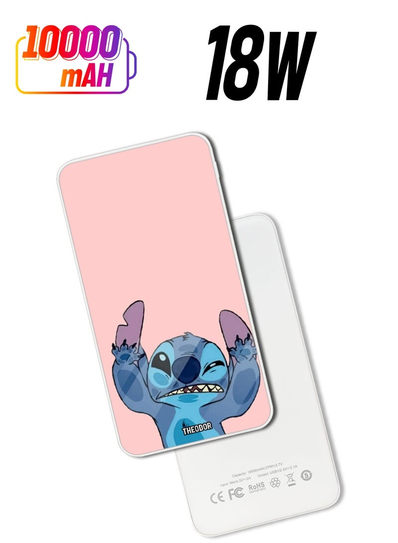 Theodor 10,000 mAh Super Fast Charging Ultra Compact Power Bank with Quick Charge & Power Delivery, Portable Charger For iPhone and Android Stitch - Image 1