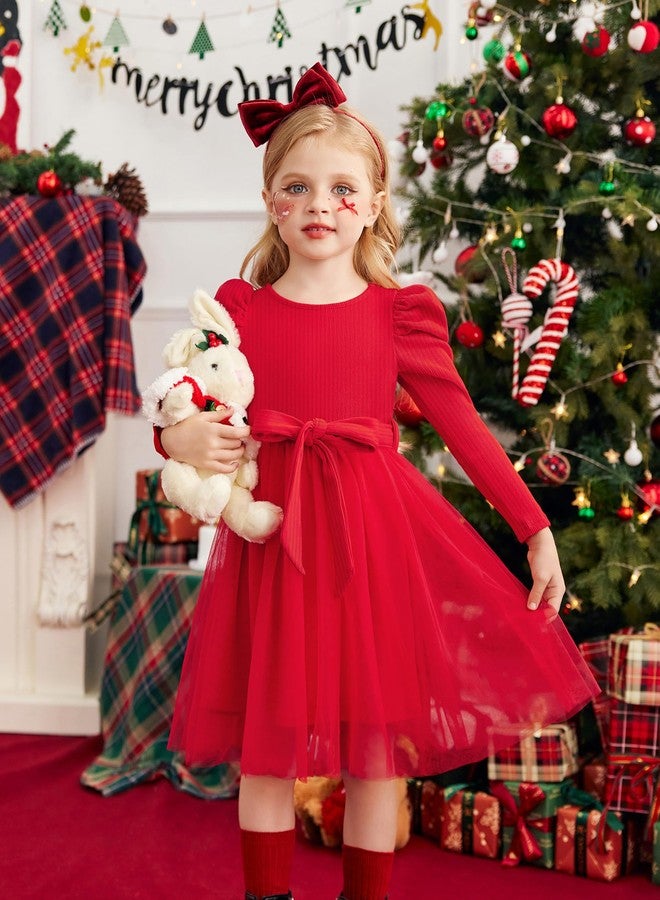 آرشنر فستان توتو أحمر بأكمام طويلة من أرشينر للبنات الصغيرات، مناسب لحفلات الخريف والشتاء والمناسبات الخاصة، مصنوع من التول، مقاس 4-5 سنوات. - Image 5