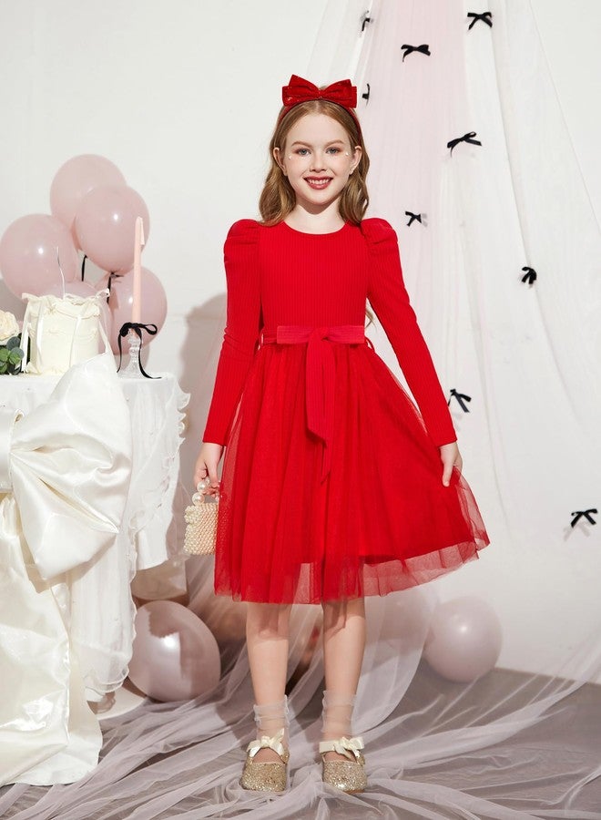 آرشنر فستان توتو أحمر بأكمام طويلة من أرشينر للبنات الصغيرات، مناسب لحفلات الخريف والشتاء والمناسبات الخاصة، مصنوع من التول، مقاس 4-5 سنوات. - Image 2