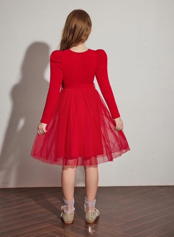 آرشنر فستان توتو أحمر بأكمام طويلة من أرشينر للبنات الصغيرات، مناسب لحفلات الخريف والشتاء والمناسبات الخاصة، مصنوع من التول، مقاس 4-5 سنوات. - Image 4