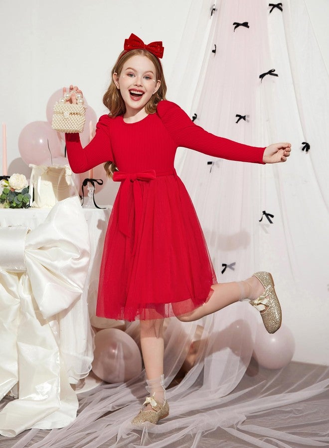 آرشنر فستان توتو أحمر بأكمام طويلة من أرشينر للبنات الصغيرات، مناسب لحفلات الخريف والشتاء والمناسبات الخاصة، مصنوع من التول، مقاس 4-5 سنوات. - Image 3