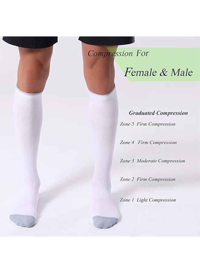 Risen 3 Pair Sport Compression Socks Men Women, Compression Stocking Nurse Socks for Edema Travel(White, Grey, Black) - Image 2