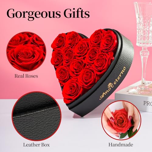 Amoueterno Flower, Forever Roses in A Box, Fresh Flowers, Birthday Gifts for Her, Women, Mom, Girlfriend, Wife, Grandma,Red Forever Roses - Image 3